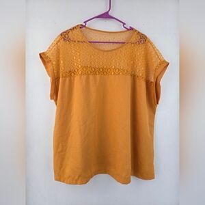 Shein Orange Lace Accent Top